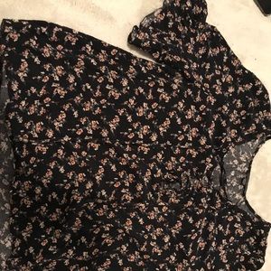 floral print lace front blouse